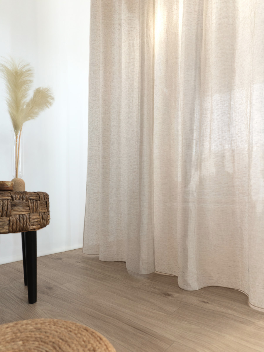ふくよかでマットな質感の麻レースカーテン商品写真_フラットヒダなし