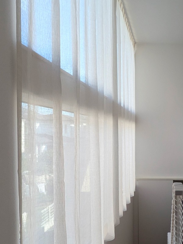 立体感のある織りの麻レースカーテン商品写真_01ホワイト