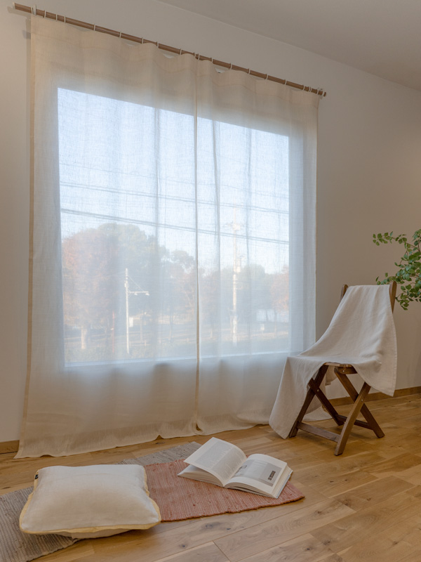 立体感のある織りの麻レースカーテン商品写真_03ベージュ