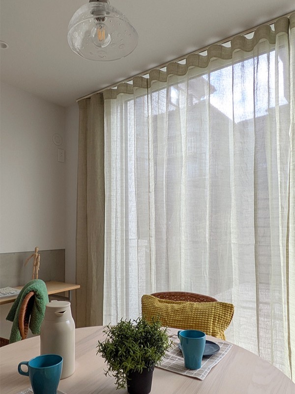 立体感のある織りの麻レースカーテン商品写真_04グリーン